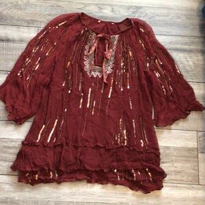 Anthropologie Floreat Canalis Burgundy sequin  blouse